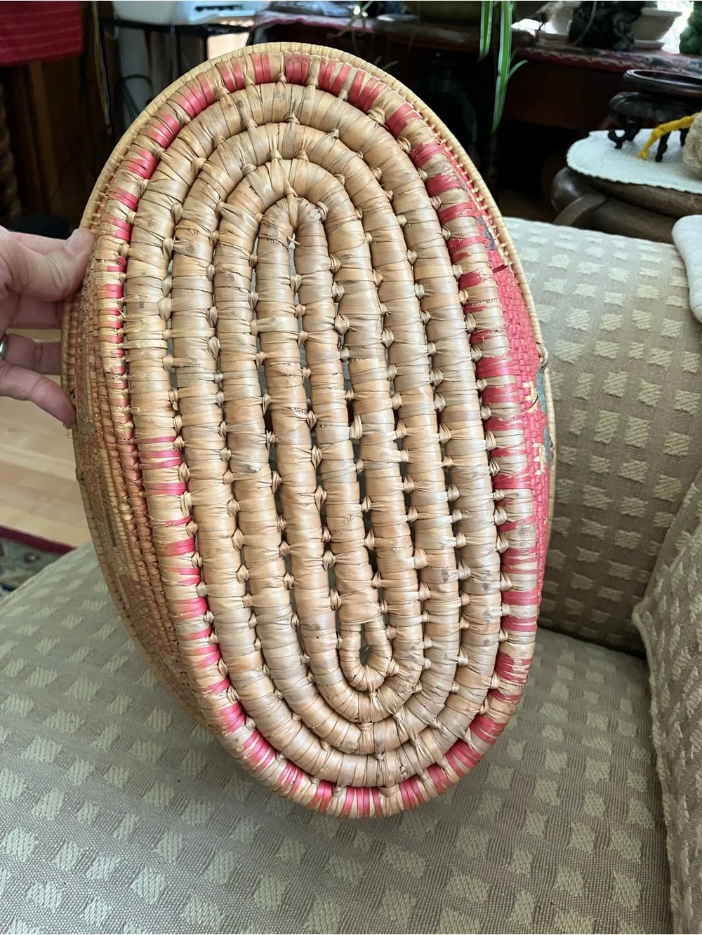Vintage basket with Roosters Hand-crafted in Mexico traditional Toluca